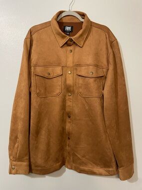 FRYE Men’s Chest-Pocket Faux Suede Shirt Jacket Snap Front XL Tan
